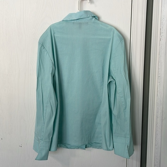 Lafayette 148 New York NWOT Striped Blue/White Ruffled Button Down Size 10 - Picture 7 of 8